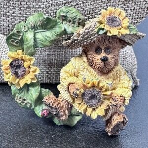 Boyd's Bears Sunflower Bear Wreath Brooch Pin Fall Harvest Vintage‎ Botanical